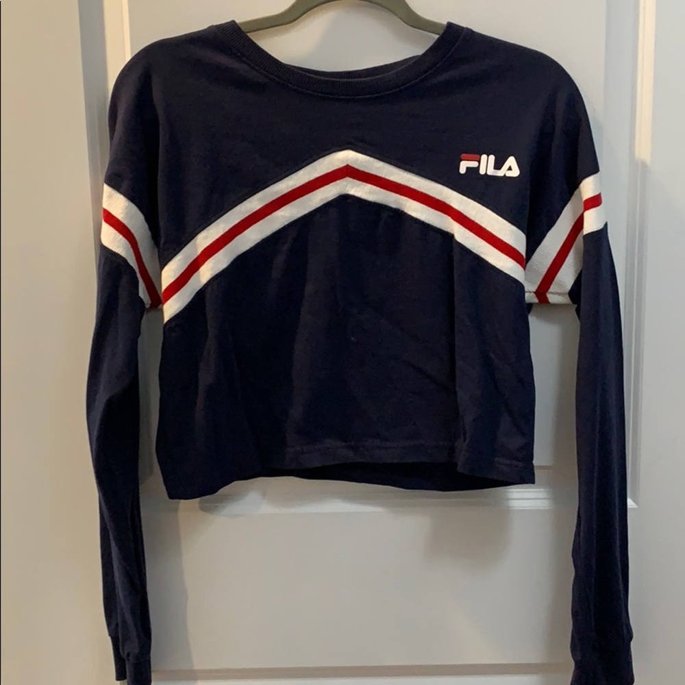 Navy with white and red striped FILA shirt